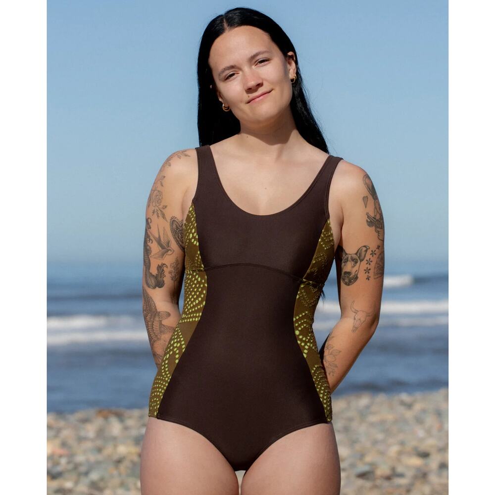 Brown and Yellow Women's Swimsuit